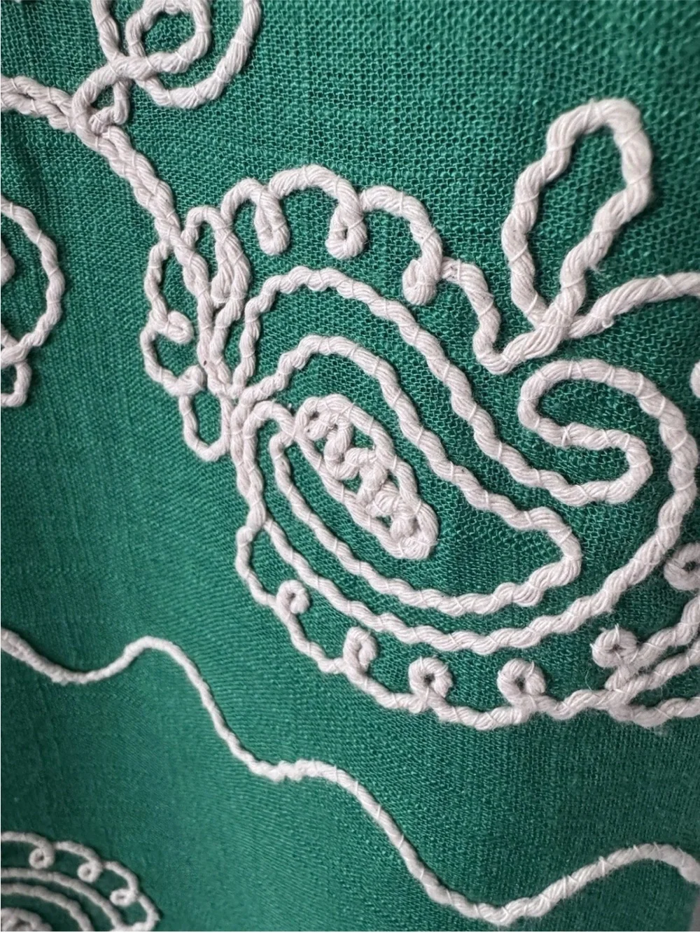 NWT! Zara Emerald Green Embroidered Wide Leg Linen Blend Trousers Pants - Size S